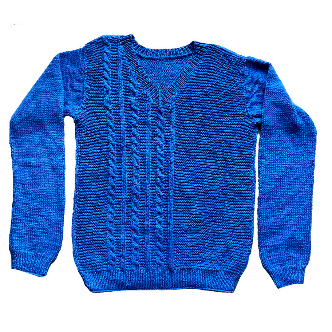 Pullover V Neck - Mid Blue | For Men | 100% Organic Wool - Mojopanda Organic Store