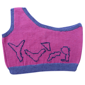 Organic Wool | Top with One Shoulder | Wild Blue & Fuchsia Fedora - Mojopanda Organic Store