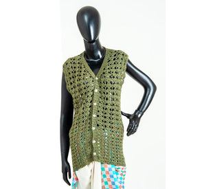 Organic Wool | Cardigan Crochet | Olive Green - Mojopanda Organic Store