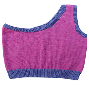 Organic Wool | Top with One Shoulder | Wild Blue & Fuchsia Fedora - Mojopanda Organic Store