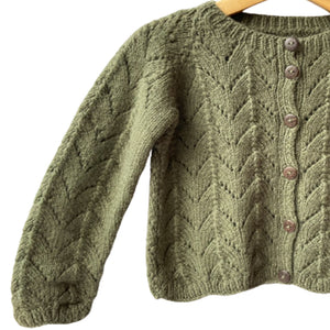 Organic Wool | Cardigan | Olive Green | Size- 18 Month - Mojopanda Organic Store