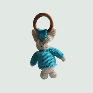 Rabbit Ring Rattler | Hand Knit | Stuffed/Plush/Soft Toy | 100% Organic | Health-Pro - Mojopanda Organic Store