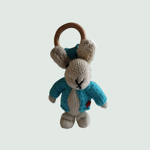 Rabbit Ring Rattler | Hand Knit | Stuffed/Plush/Soft Toy | 100% Organic | Health-Pro - Mojopanda Organic Store