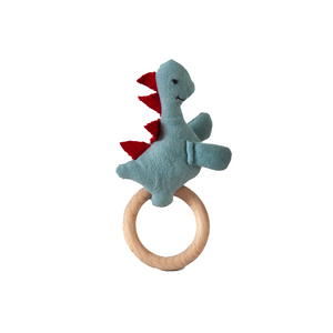 Dino Rattle Knitted Light Green & Red Baby Stuffed/Plush/Soft Toy | 100% Premium Cotton - Mojopanda Organic Store