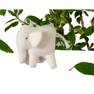 Elephant Machine Knitted White Stuffed Baby/Plush/Soft Toy | 100% Premium Cotton - Mojopanda Organic Store
