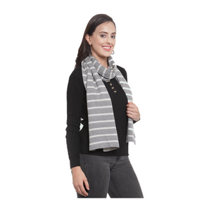 Mufflers & Neck Warmer | Grey & White | Zebra Striped Design | 100% Premium Cotton | For Women - Mojopanda Organic Store