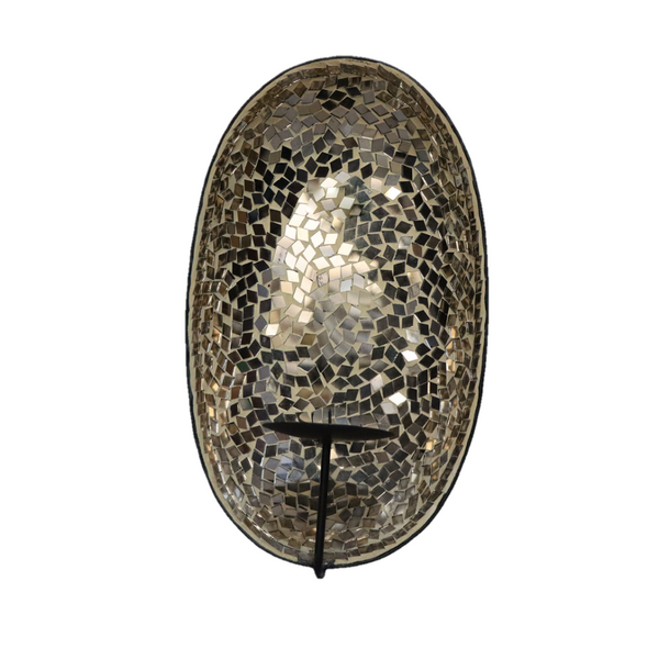 Wall T light Holder  Oval  Shape with Golden  Glass Mosaic | Home Décor