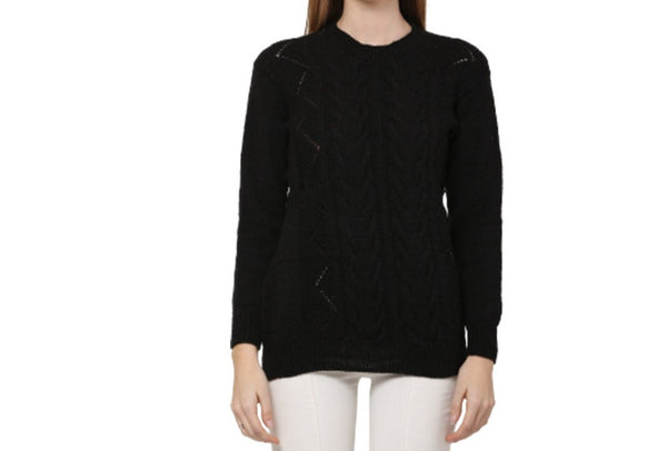 Organic Wool   |  Pullover  with 2 Pockets |  Black