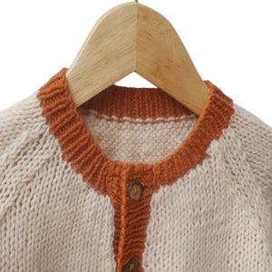 Cardigan ivory & Rust | For Girl and Baby Boy | 100% Organic Wool | Size-18 Month - Mojopanda Organic Store