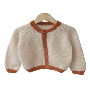 Cardigan ivory & Rust | For Girl and Baby Boy | 100% Organic Wool | Size-18 Month - Mojopanda Organic Store