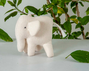 Elephant Machine Knitted White Stuffed Baby/Plush/Soft Toy | 100% Premium Cotton - Mojopanda Organic Store