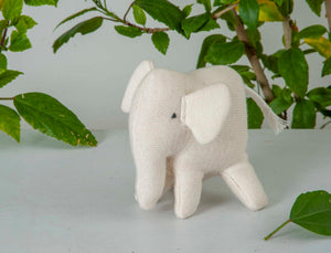 Elephant Machine Knitted White Stuffed Baby/Plush/Soft Toy | 100% Premium Cotton - Mojopanda Organic Store