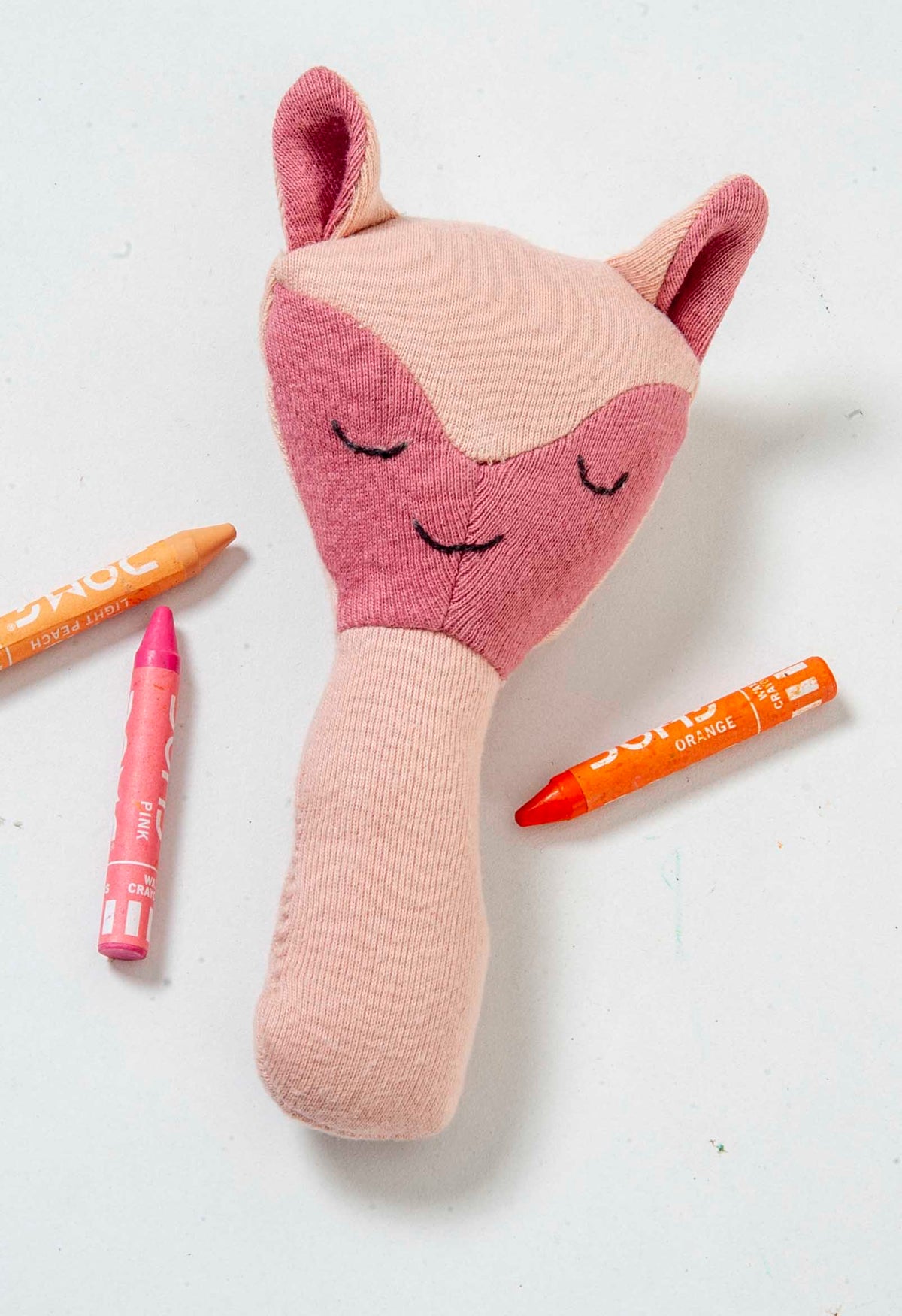 Fox Rattle Pink Knitted Stuffed/Plush/Baby/Soft Toy | 100% Premium Cotton - Mojopanda Organic Store