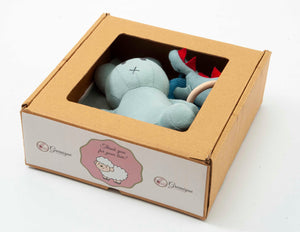 Gift Set of 5 (Blanket, Cardigan, Muslin Bib, Rabbit, Dino Rattle) | 100% Organic Cotton - Mojopanda Organic Store