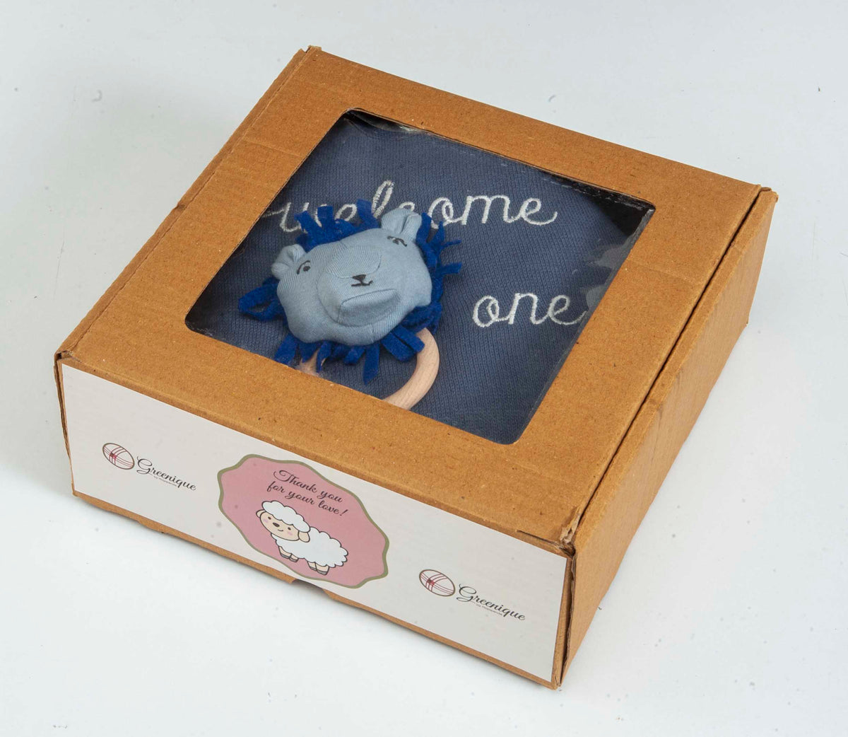 Gift Set of 2 (Cushion, Lion Rattle) | 100% Organic Cotton - Mojopanda Organic Store