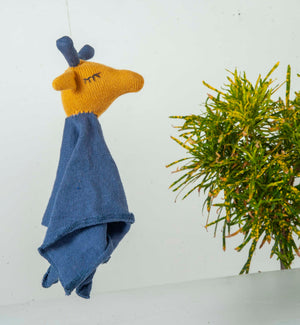 Giraffe Comforter Mustard and Blue Stuffed/Plush/Soft Toy | 100% Organic cotton - Mojopanda Organic Store