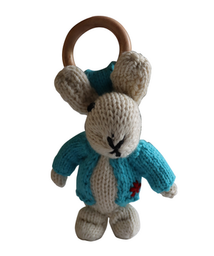 Rabbit Ring Rattler | Hand Knit | Stuffed/Plush/Soft Toy | 100% Organic | Health-Pro - Mojopanda Organic Store