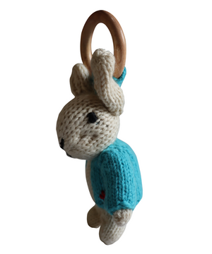 Rabbit Ring Rattler | Hand Knit | Stuffed/Plush/Soft Toy | 100% Organic | Health-Pro - Mojopanda Organic Store