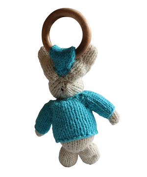 Rabbit Ring Rattler | Hand Knit | Stuffed/Plush/Soft Toy | 100% Organic | Health-Pro - Mojopanda Organic Store