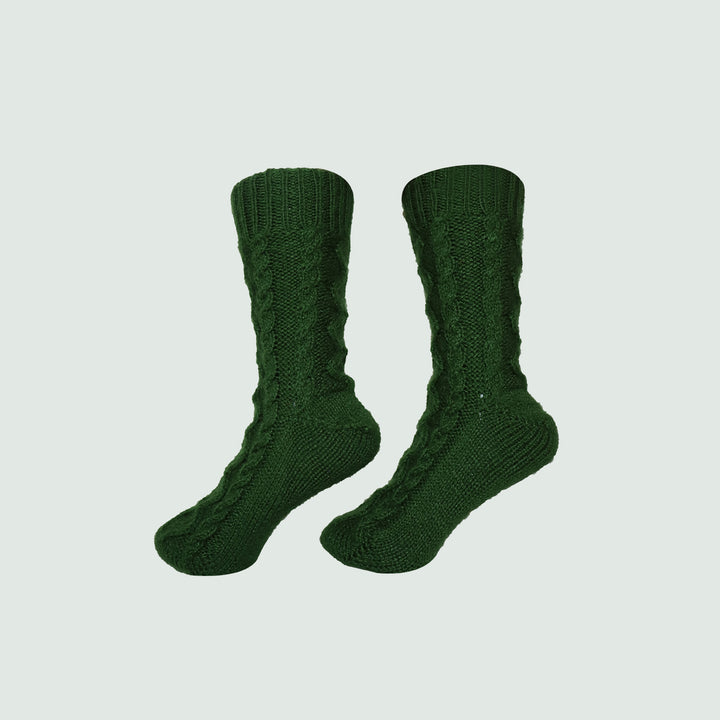 Hand-Knitted-Woollen-Socks-Men-Olive-Green
