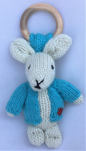 Rabbit Ring Rattler | Hand Knit | Stuffed/Plush/Soft Toy | 100% Organic | Health-Pro - Mojopanda Organic Store