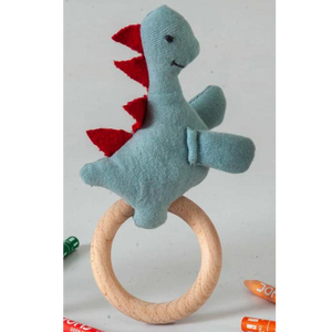 Dino Rattle Knitted Light Green & Red Baby Stuffed/Plush/Soft Toy | 100% Premium Cotton - Mojopanda Organic Store