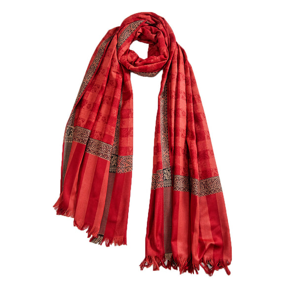 Woolen Stoles & Shawls | Red & Multi | 100x200 CM |