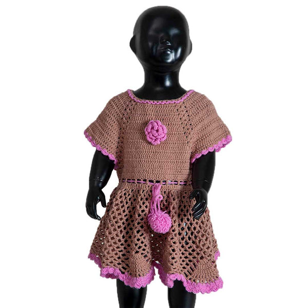Baby Frock | 100% Wool | Color Beige Pink | Length - 38 cm Chest - 30 cm 