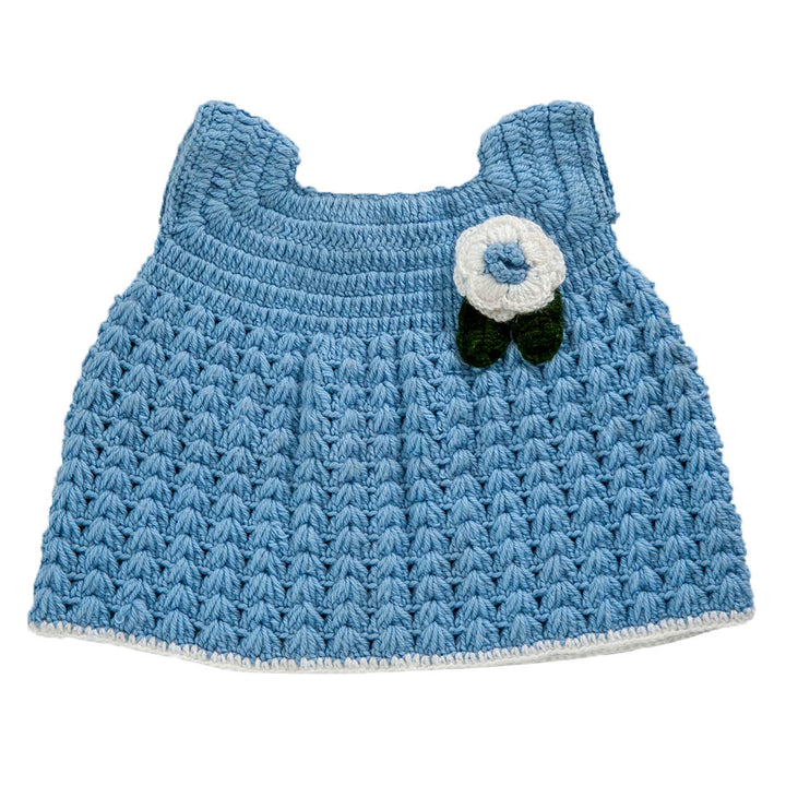 Baby frock | Material : Chrochet | Color : Mid Blue | Size Length - 27 cm Chest - 24 cm