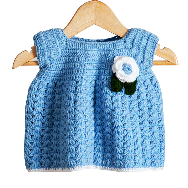 Baby frock | Material : Chrochet  |  Color : Mid Blue | Size Length - 27 cm Chest - 24 cm 