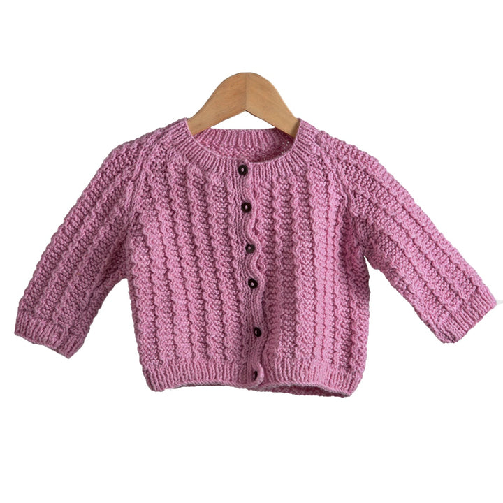 Cardigan | Hand Knit 100% Wool | For Baby Girls| Size-2 Years