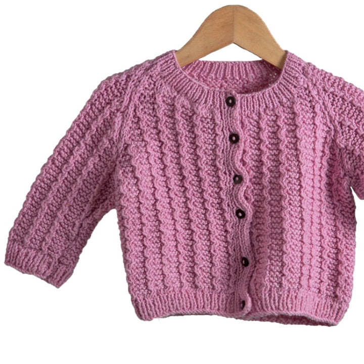 Cardigan | Hand Knit 100% Wool | For Baby Girls| Size-2 Years