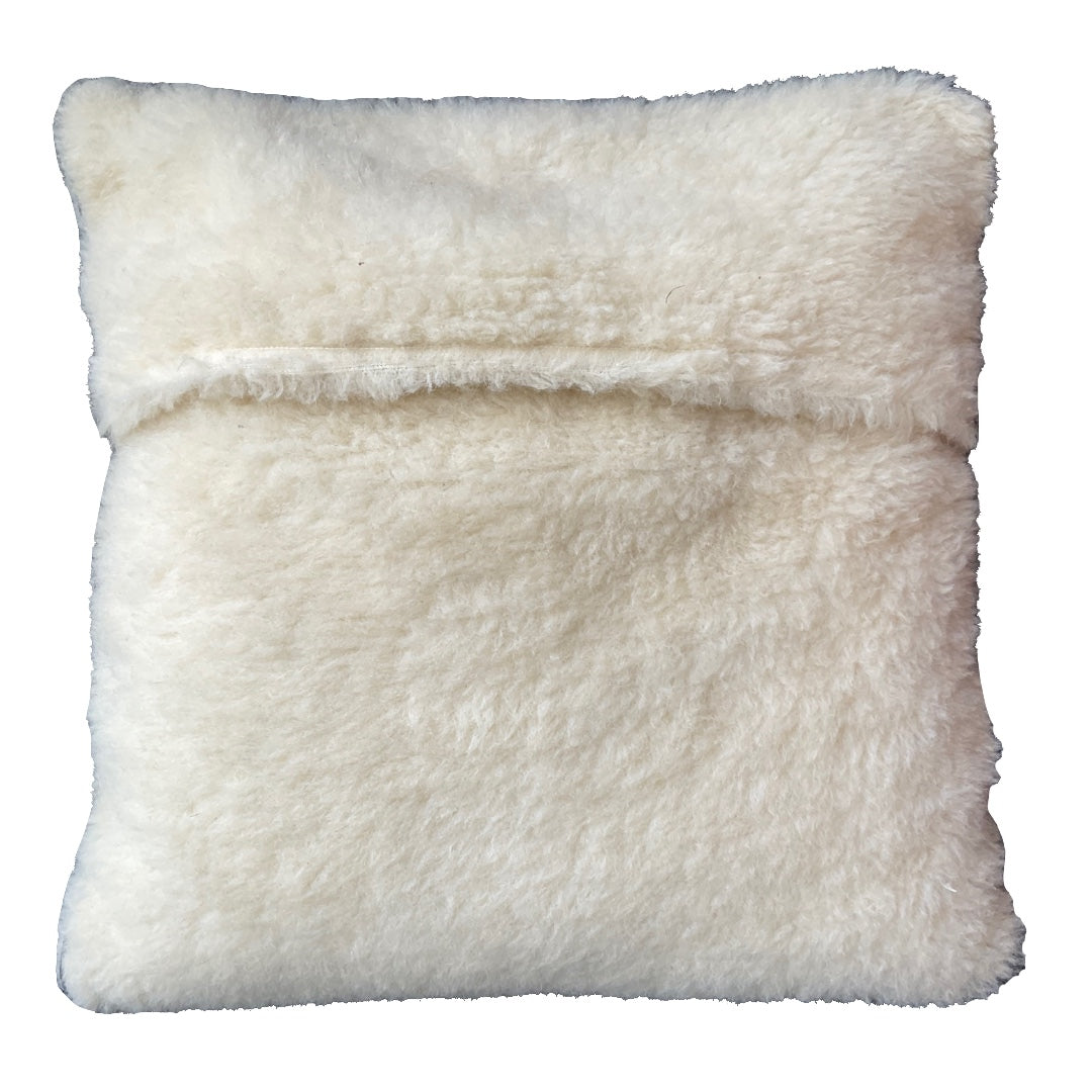 White Cushion with Sherpa Fabric  Front and Back - Mojopanda Organic  Store