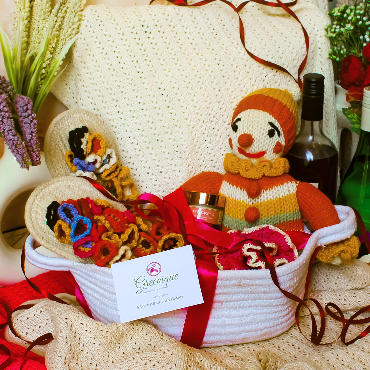The Fuzzy Love Basket – Handmade Wool Slippers & Skincare Gift Set