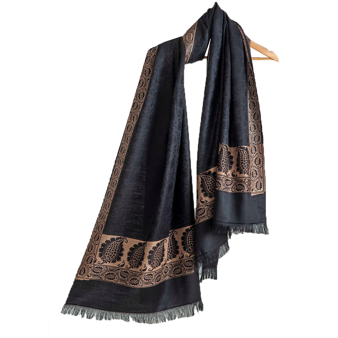Woolen Stoles & Shawls | Black & natural | 100x210 CM | - Mojopanda Organic  Store