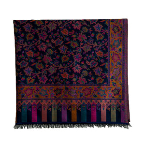 Woolen Stoles & Shawls | Floral Motif |  Pink  & Multi  | 100x210 CM | - Mojopanda Organic  Store