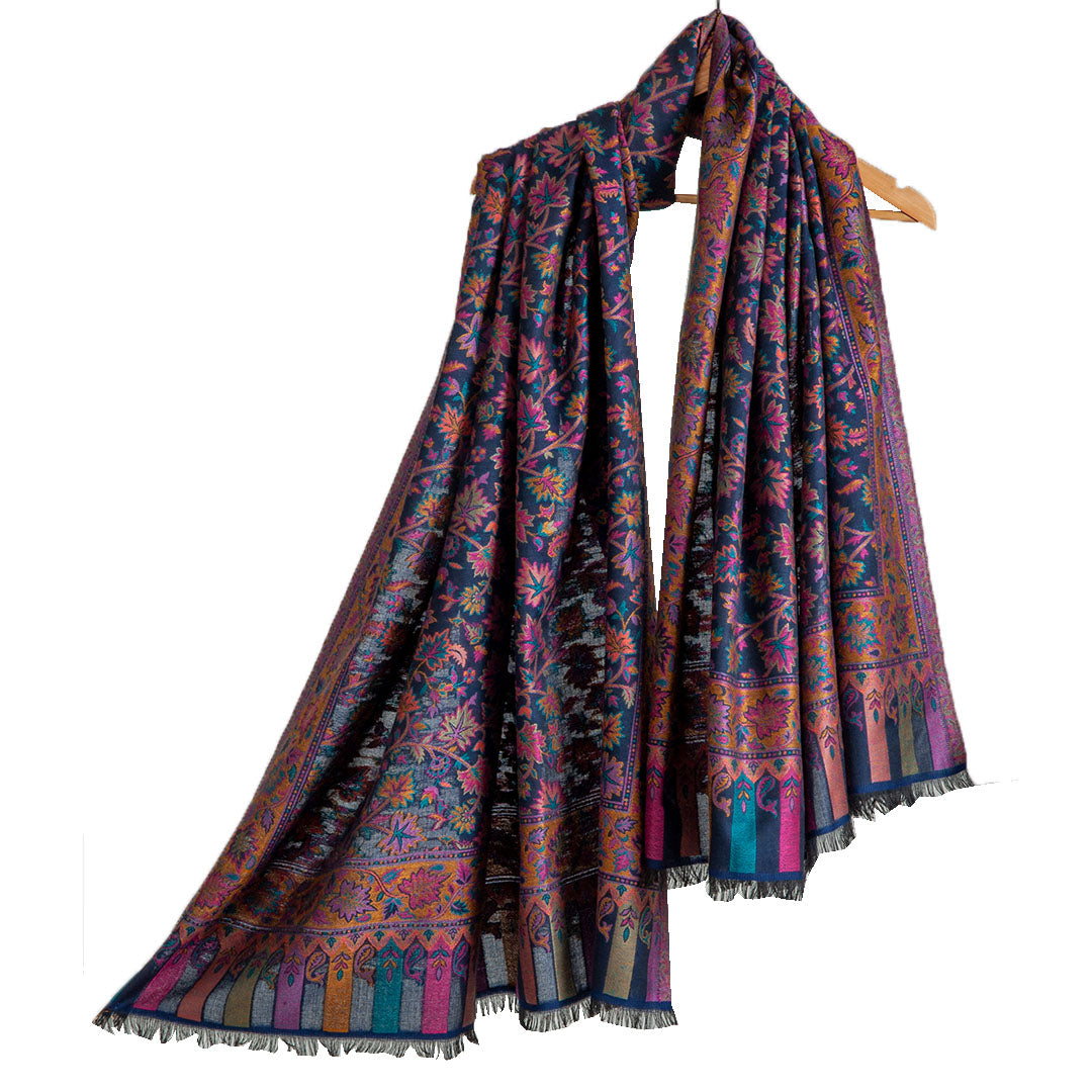 Woolen Stoles & Shawls | Floral Motif |  Pink  & Multi  | 100x210 CM | - Mojopanda Organic  Store