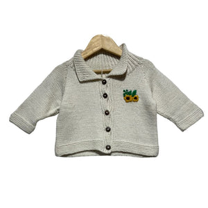 Baby Cardigan with sunflower embroidery | 100% Pure Wool| 74 - 9 months - Mojopanda Organic  Store