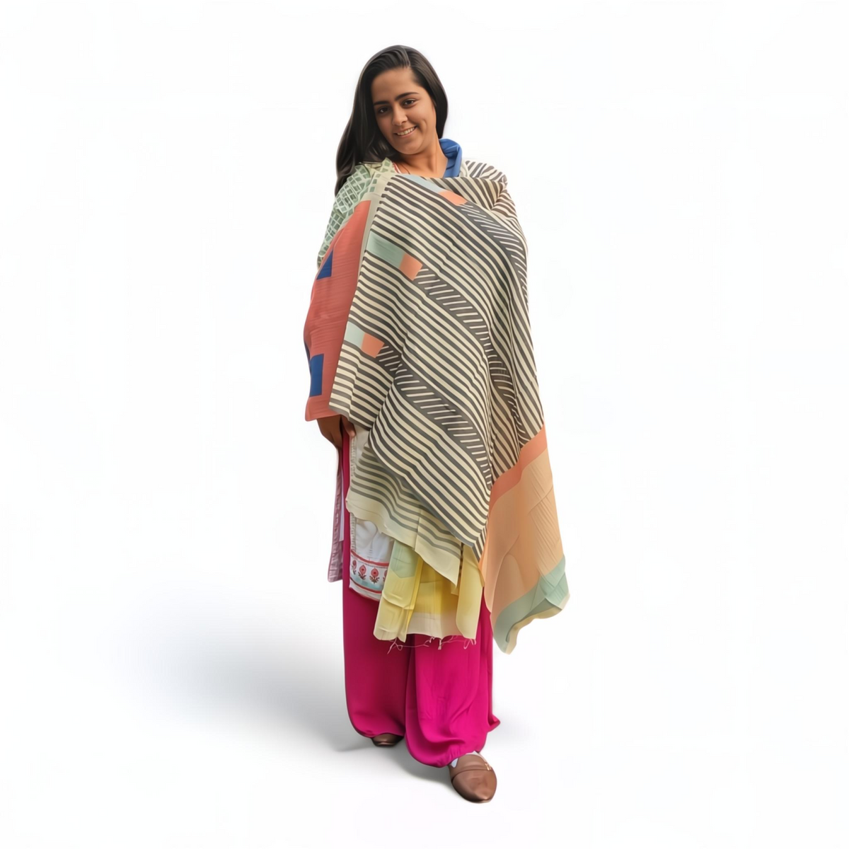 Multi-Color Wool Silk Blended Stole | Elegant Grid Design | For Women - Mojopanda Organic  Store
