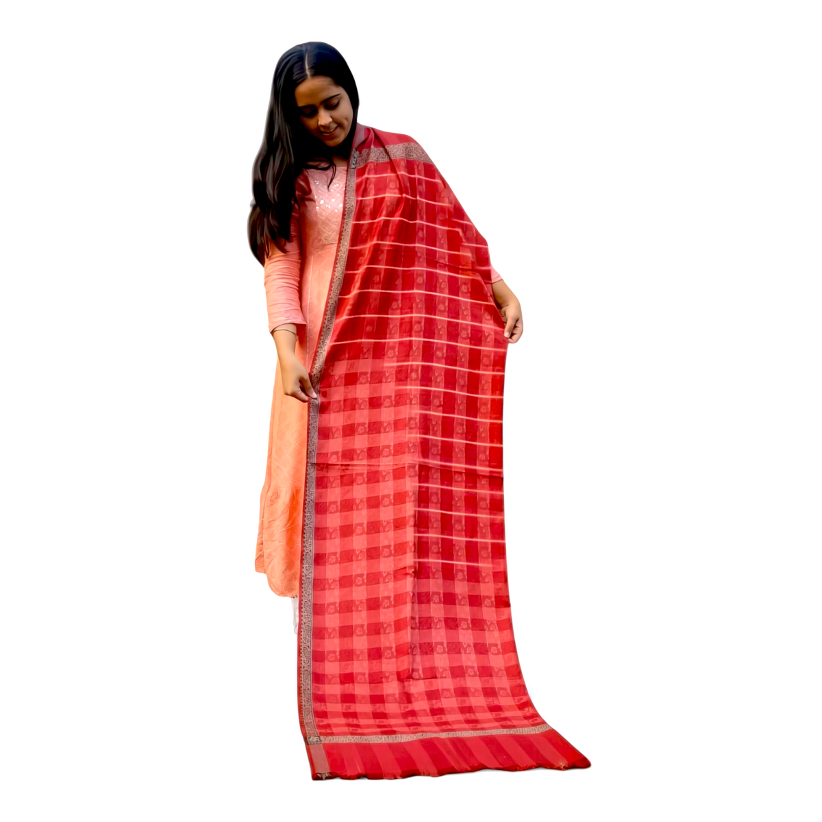 Red Poly-Wool Check Shawl – Elegant Warm Wrap for Women - Mojopanda Organic  Store
