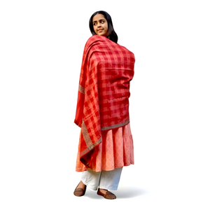 Red Poly-Wool Check Shawl – Elegant Warm Wrap for Women - Mojopanda Organic  Store