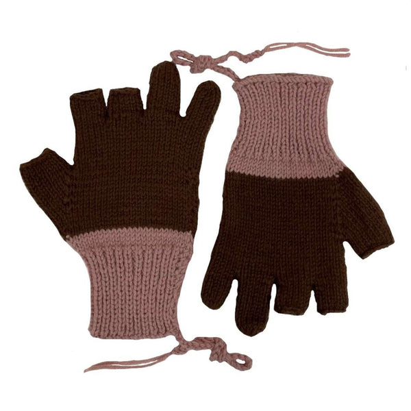 Woolen Gloves | 100 % Organic  Wool | Dark Salmon & Down Town Brown