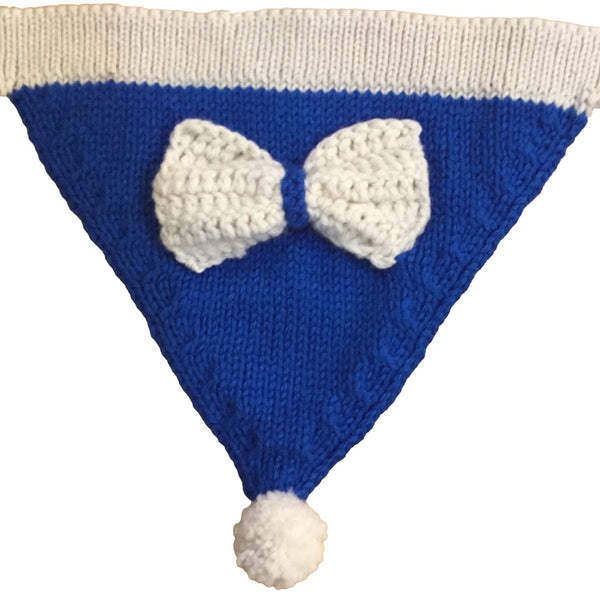 EcoFur Pet Bow in Organic Wool - Blue and White