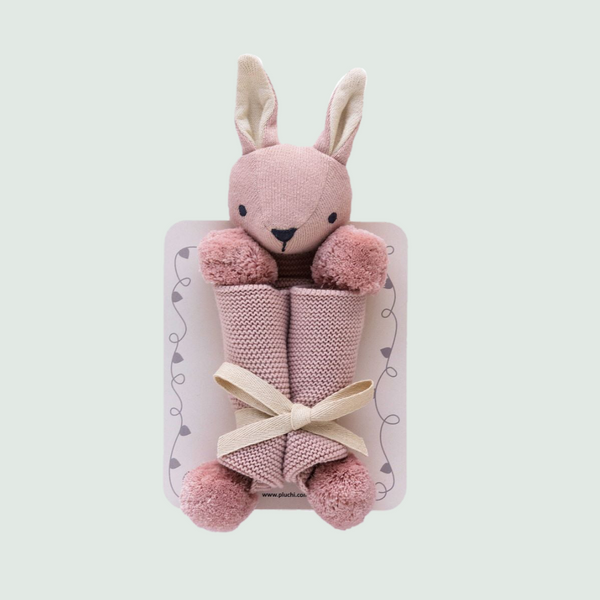 Rabbit-Pink Cuddle Cloth with pompom - Front View