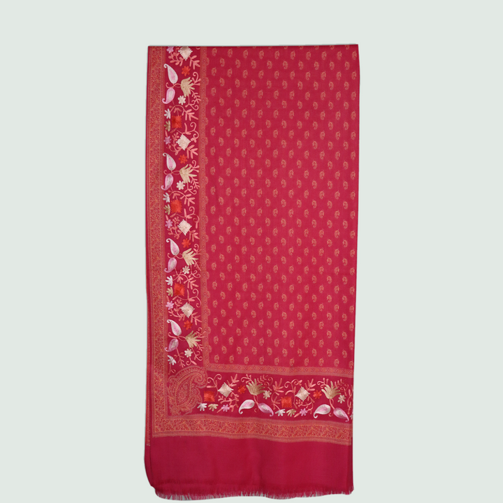 Pink Odhni With Embroidered Floral Motifs | Stoles & Shawls - Front View