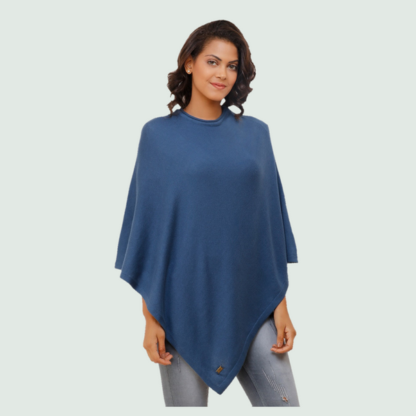 Tea Grey Knitted Poncho - Front View