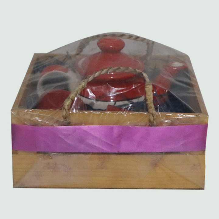 Gift Hamper Tray with Tea Kettle + 2 Te Glass - Front View