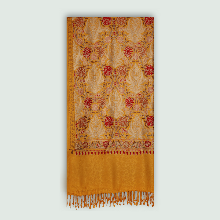 Odhni Floral Motif - Embroidered - Multi color | Stoles & Shawls - Front View