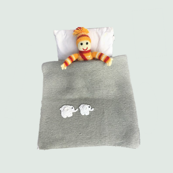 Elephant Knitted AC Blanket/Quilt with Cap for Newborn Baby | 100% Organic Cotton