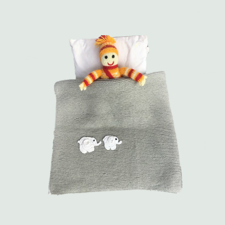 Elephant Knitted AC Blanket/Quilt with Cap for Newborn Baby | 100% Organic Cotton - Mojopanda Organic  Store